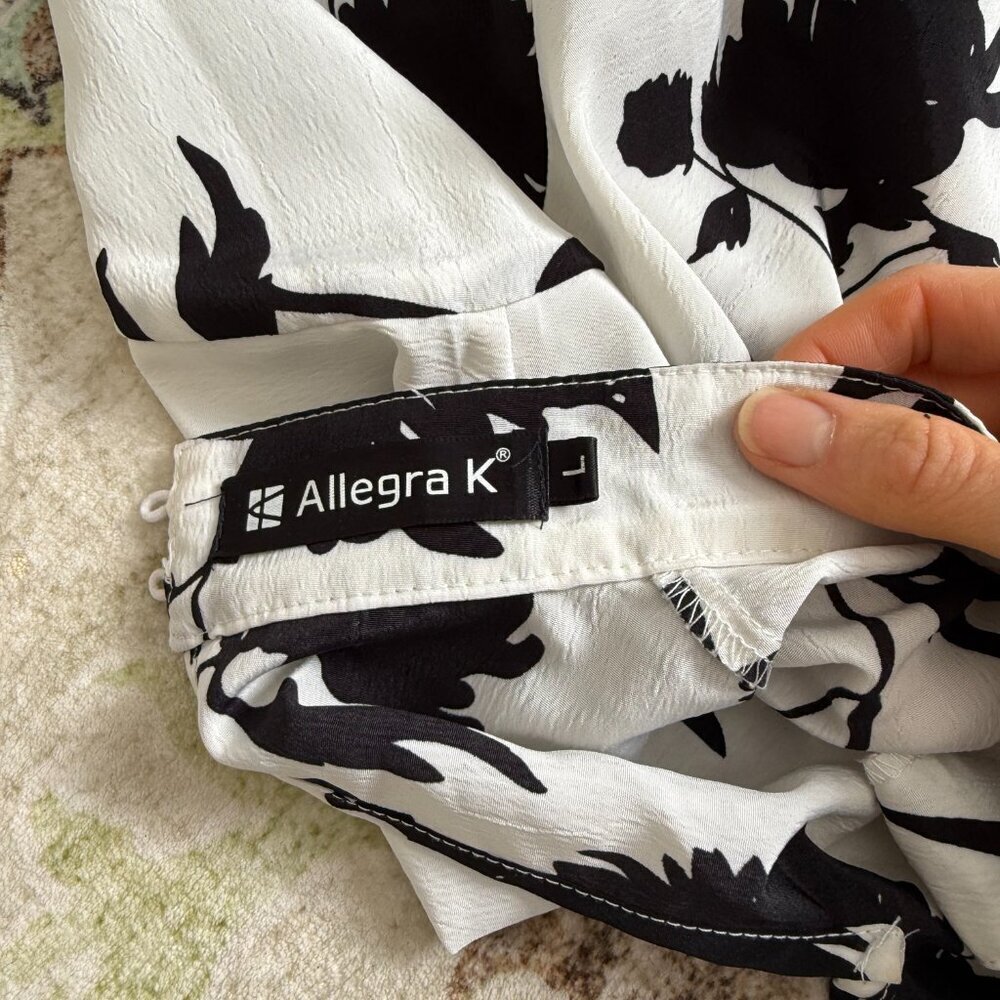 Allegra K Women's Choker V Neck Cropped Floral Blouse Tops Large - Picture 5 of 7